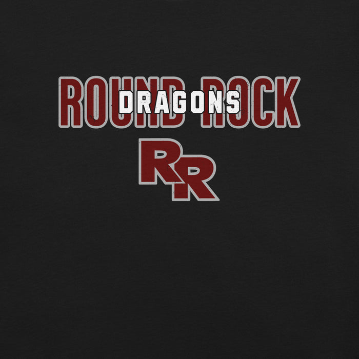 Close-up view of Round Rock High School Dragons Black Premium Unisex T-shirt 227