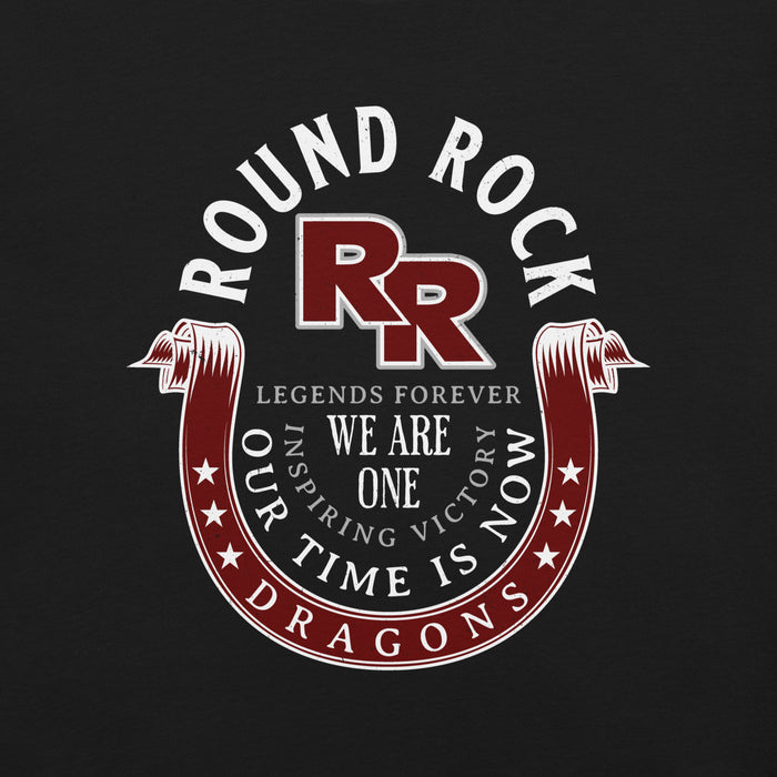 Close-up view of Round Rock High School Dragons Black Premium Unisex T-shirt 229