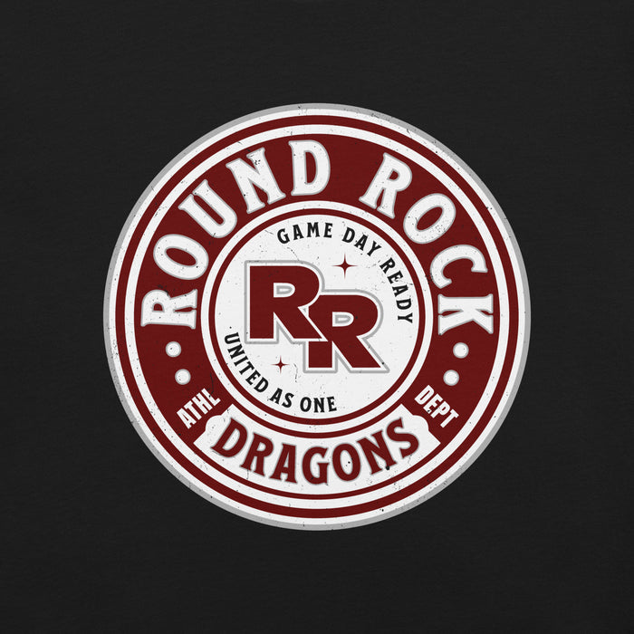 Close-up view of Round Rock High School Dragons Black Premium Unisex T-shirt 220