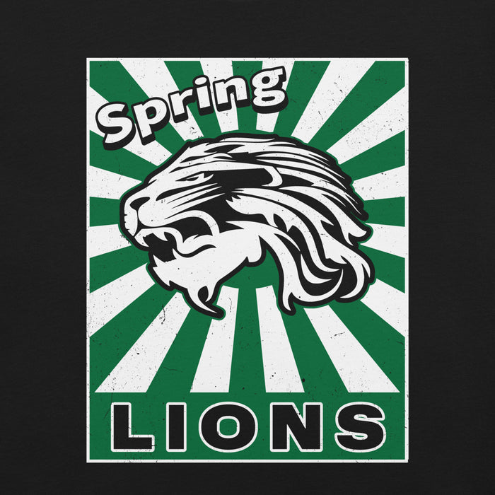 Close-up view of Spring High School Lions Black Premium Unisex T-shirt 226