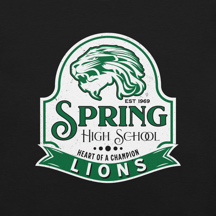 Close-up view of Spring High School Lions Black Premium Unisex T-shirt 219