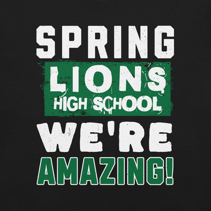 Close-up view of Spring High School Lions Black Premium Unisex T-shirt 231
