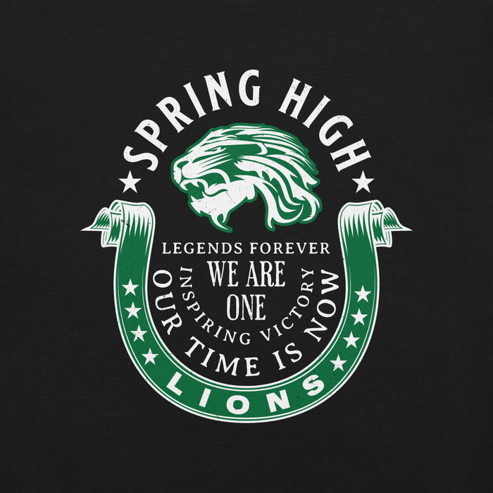 Close-up view of Spring High School Lions Black Premium Unisex T-shirt 229