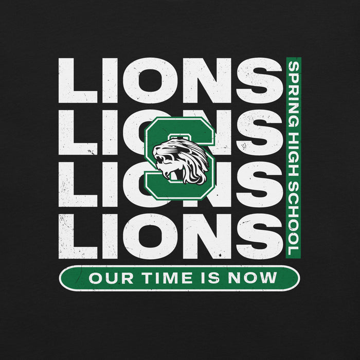 Close-up view of Spring High School Lions Black Premium Unisex T-shirt 235