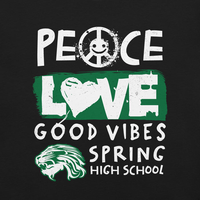 Close-up view of Spring High School Lions Black Premium Unisex T-shirt 240