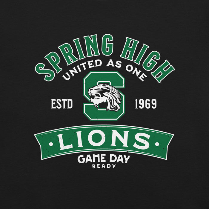 Close-up view of Spring High School Lions Black Premium Unisex T-shirt 221