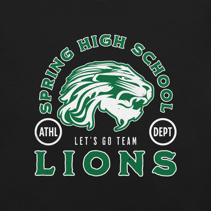 Close-up view of Spring High School Lions Black Premium Unisex T-shirt 208