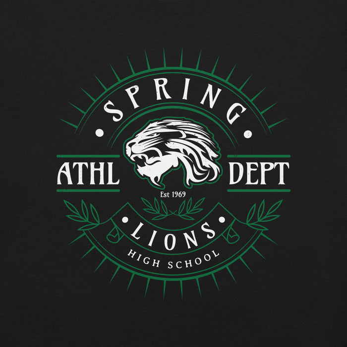 Close-up view of Spring High School Lions Black Premium Unisex T-shirt 201