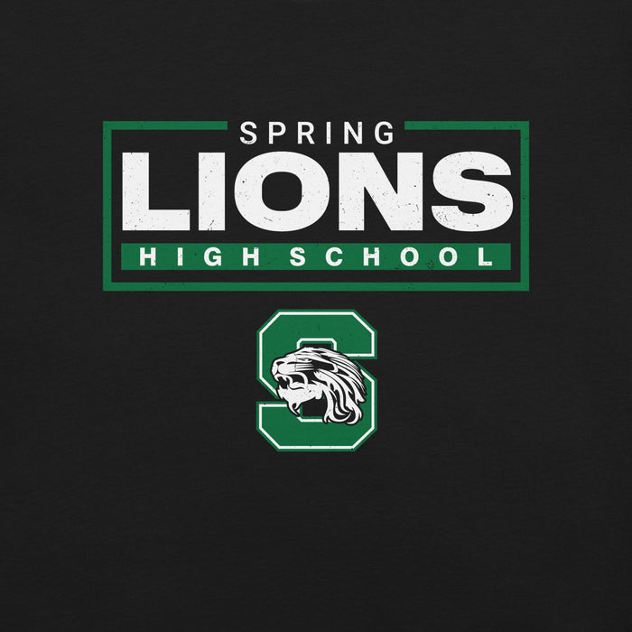 Close-up view of Spring High School Lions Black Premium Unisex T-shirt 049