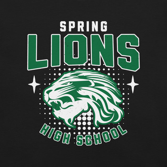 Close-up view of Spring High School Lions Black Premium Unisex T-shirt 204