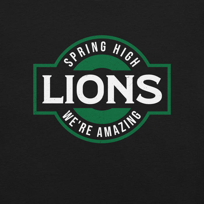Close-up view of Spring High School Lions Black Premium Unisex T-shirt 011