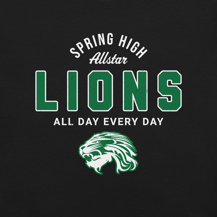 Close-up view of Spring High School Lions Black Premium Unisex T-shirt 040