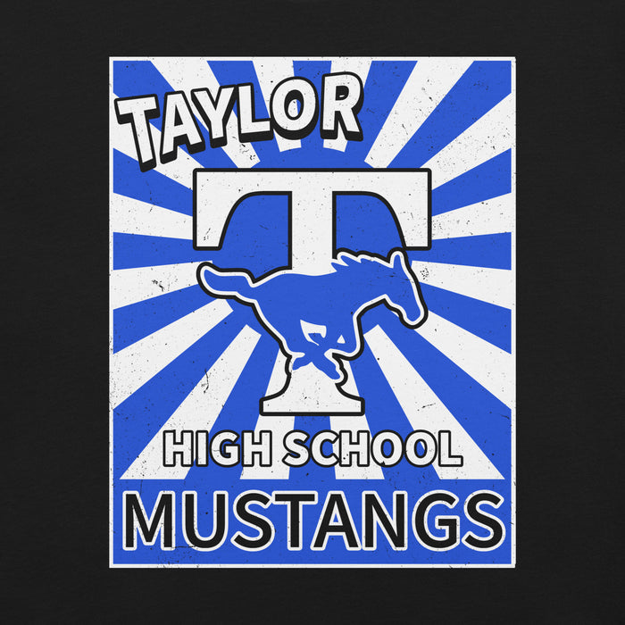 Close-up view of Taylor High School Mustangs Black Premium Unisex T-shirt 226