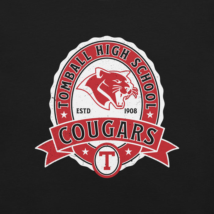 Close-up view of Tomball High School Cougars Black Premium Unisex T-shirt 212