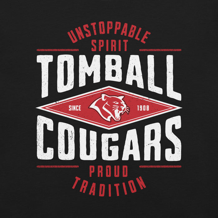 Close-up view of Tomball High School Cougars Black Premium Unisex T-shirt 210