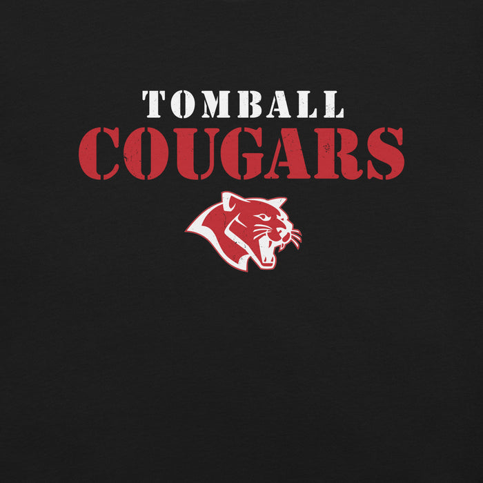Close-up view of Tomball High School Cougars Black Premium Unisex T-shirt 017