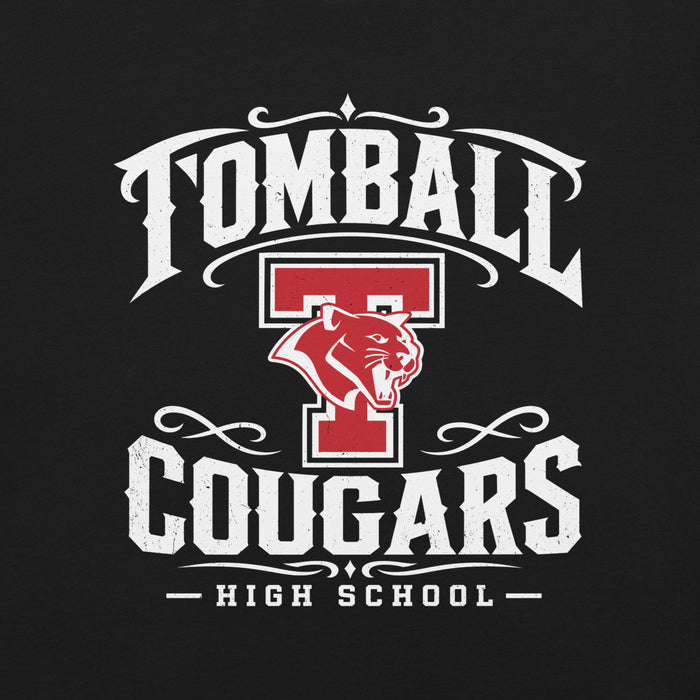 Close-up view of Tomball High School Cougars Black Premium Unisex T-shirt 022