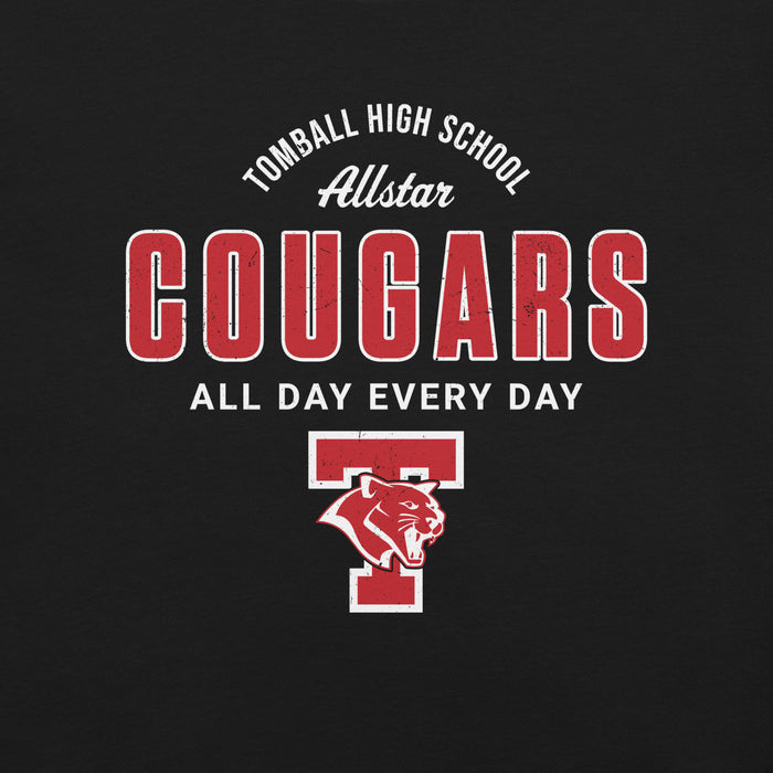 Close-up view of Tomball High School Cougars Black Premium Unisex T-shirt 040