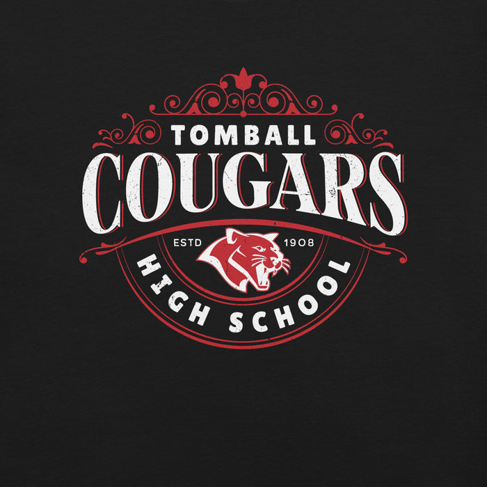 Close-up view of Tomball High School Cougars Black Premium Unisex T-shirt 211