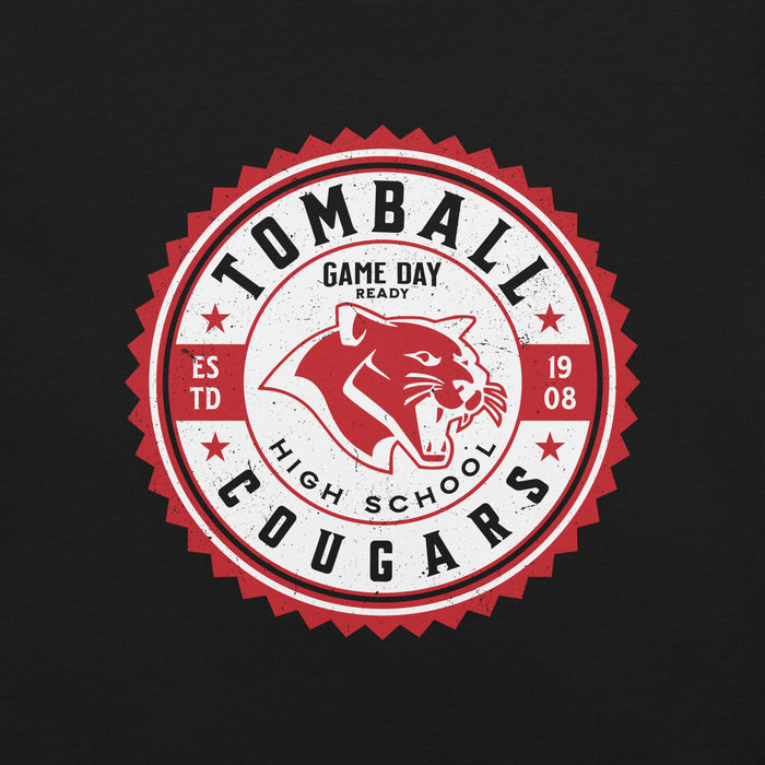Close-up view of Tomball High School Cougars Black Premium Unisex T-shirt 203