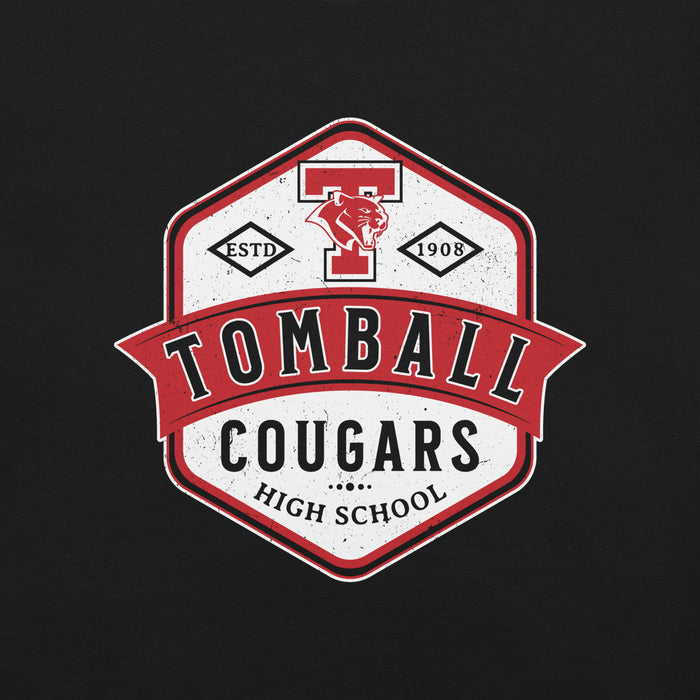 Close-up view of Tomball High School Cougars Black Premium Unisex T-shirt 209