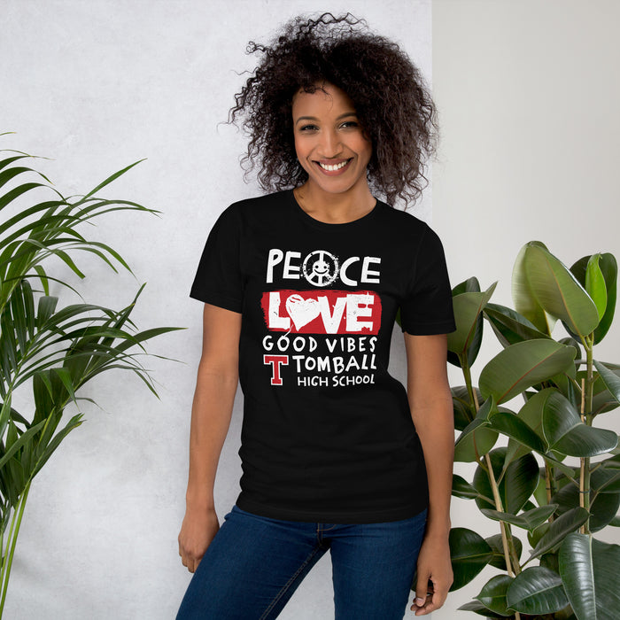 Woman wearing Tomball High School Cougars Black Premium Unisex T-shirt 240