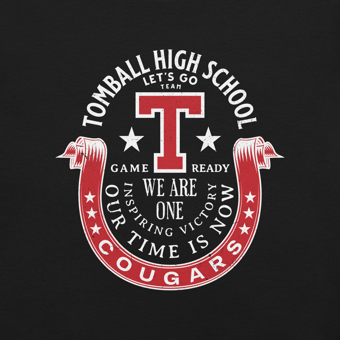 Close-up view of Tomball High School Cougars Black Premium Unisex T-shirt 229