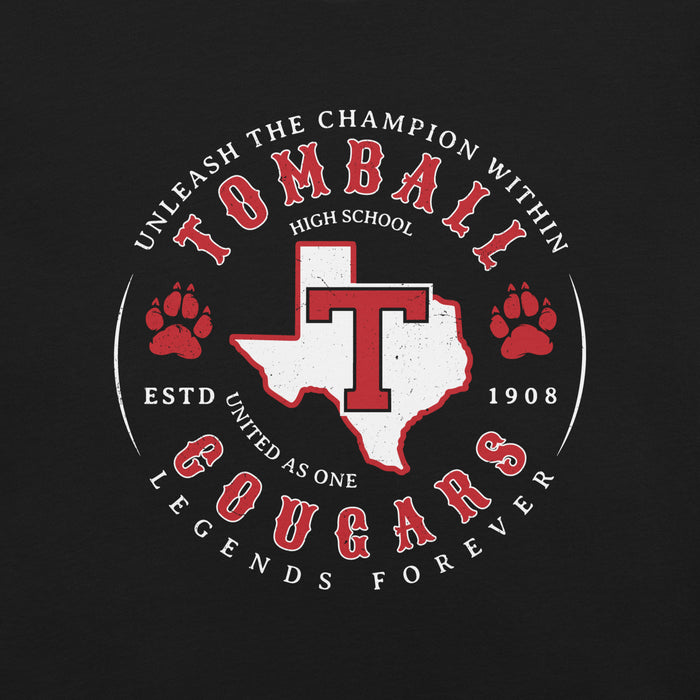 Close-up view of Tomball High School Cougars Black Premium Unisex T-shirt 214