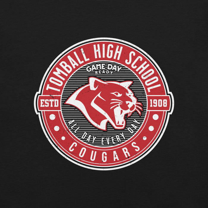 Close-up view of Tomball High School Cougars Black Premium Unisex T-shirt 224