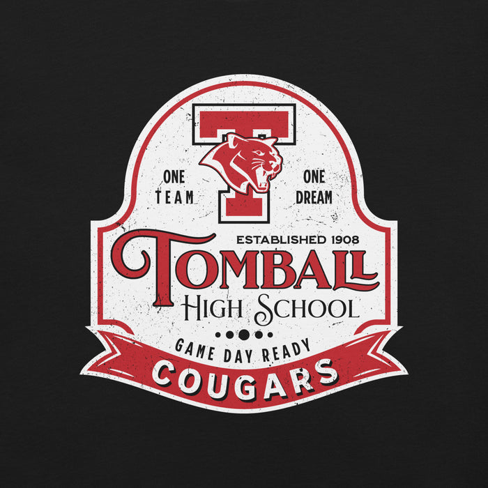 Close-up view of Tomball High School Cougars Black Premium Unisex T-shirt 219
