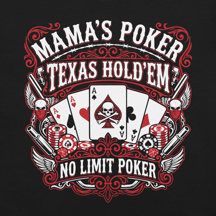 Close-up view of Mama's Poker Premium Unisex T-shirt 220