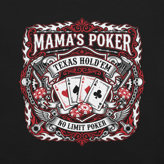 Close-up view of Mama's Poker Premium Unisex T-shirt 221