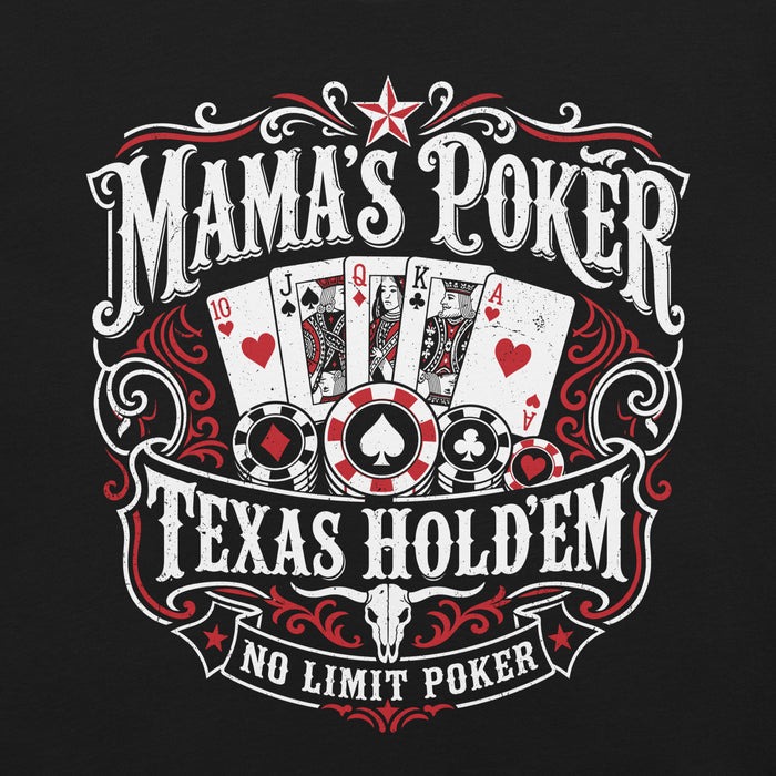 Close-up view of Mama's Poker Premium Unisex T-shirt 222