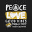 A black graphic print featuring the words 'PEACE LOVE GOOD VIBES' in distressed white and yellow lettering, with a peace sign, a heart-shaped balloon, and the Tomball West High School tiger mascot logo. Tomball West High School Tigers Black Premium Unisex T-shirt 003