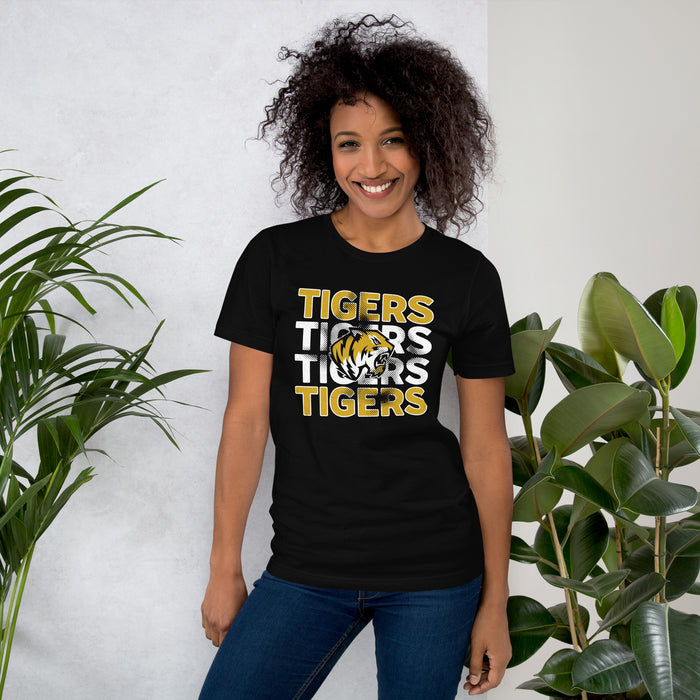 Woman wearing Tomball West High School Tigers Black Premium Unisex T-shirt 233