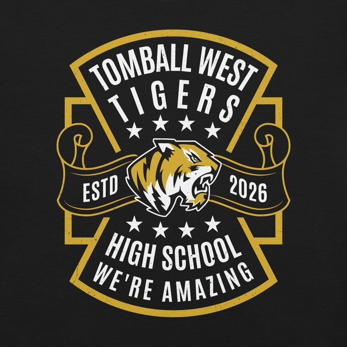 Close-up view of Tomball West High School Tigers Black Premium Unisex T-shirt 207