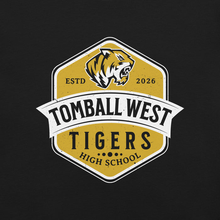 Close-up view of Tomball West High School Tigers Black Premium Unisex T-shirt 209