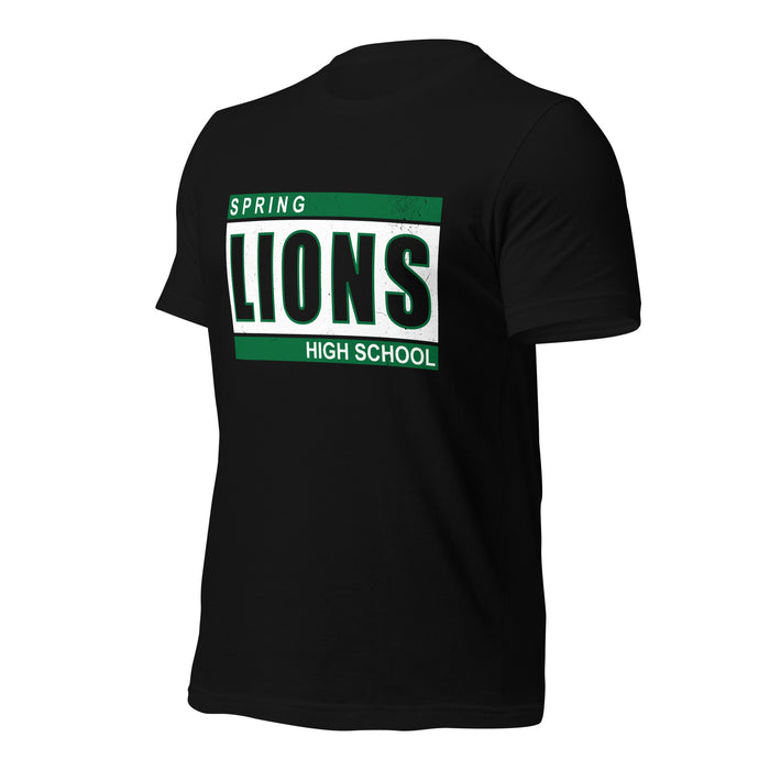 Close-up view of Spring High School Lions Black Premium Unisex T-shirt 098