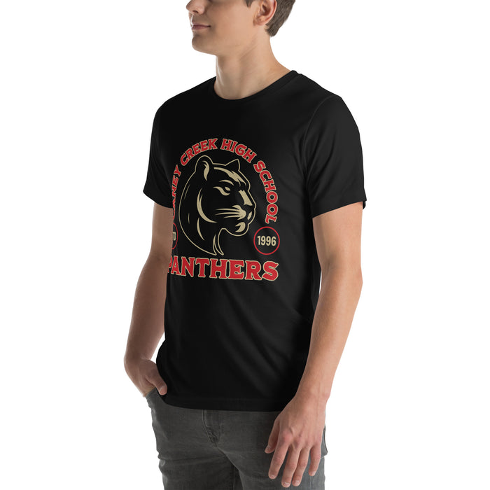 Man wearing Caney Creek High School Panthers Black Premium Unisex T-shirt 208