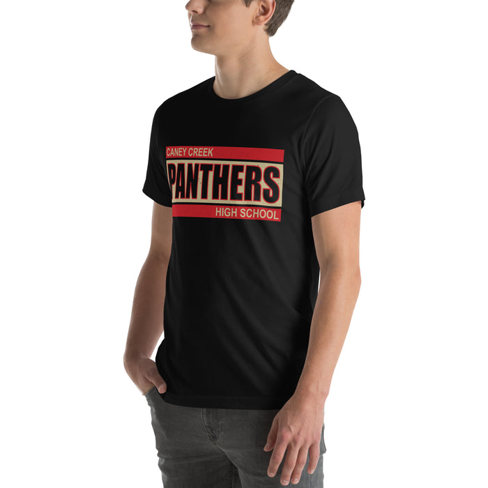 Man wearing Caney Creek High School Panthers Black Premium Unisex T-shirt 098