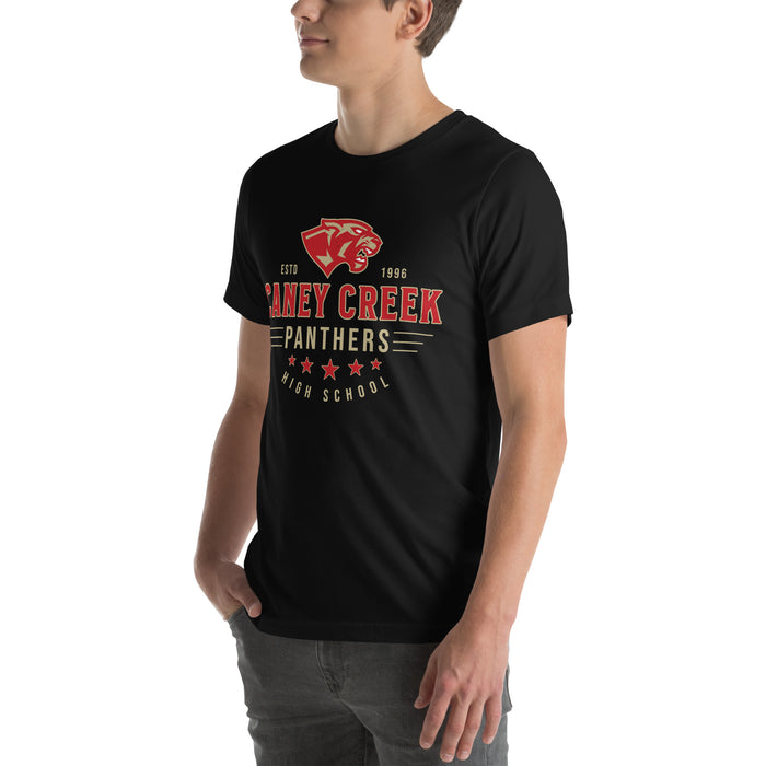 Man wearing Caney Creek High School Panthers Black Premium Unisex T-shirt 217