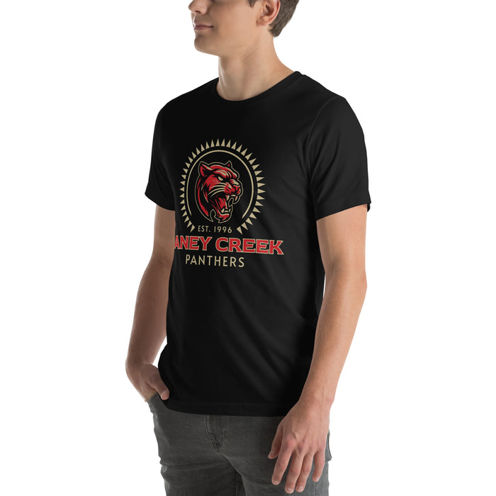 Man wearing Caney Creek High School Panthers Black Premium Unisex T-shirt 226