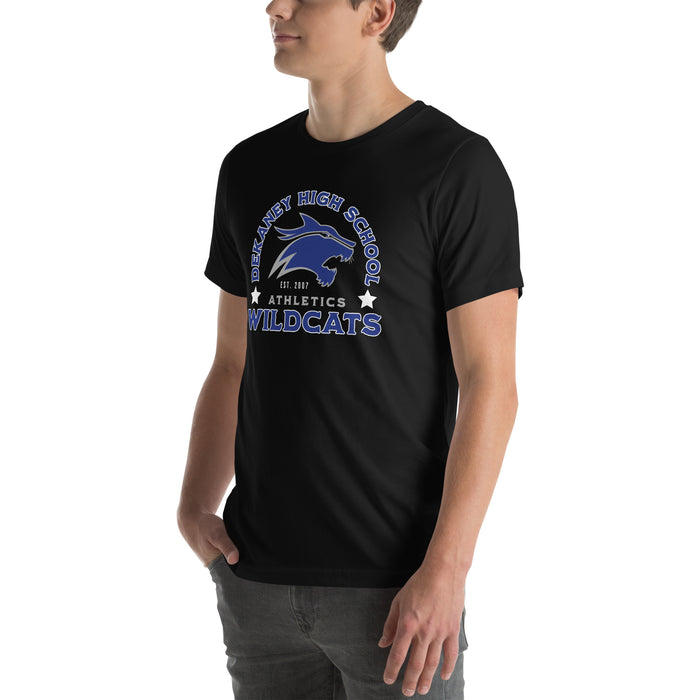 Man wearing Dekaney High School Wildcats Black Premium Unisex T-shirt 208
