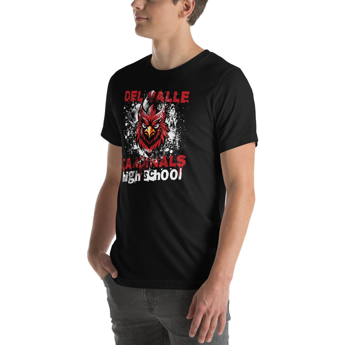 Man wearing Del Valle High School Cardinals Black Premium Unisex T-shirt 205