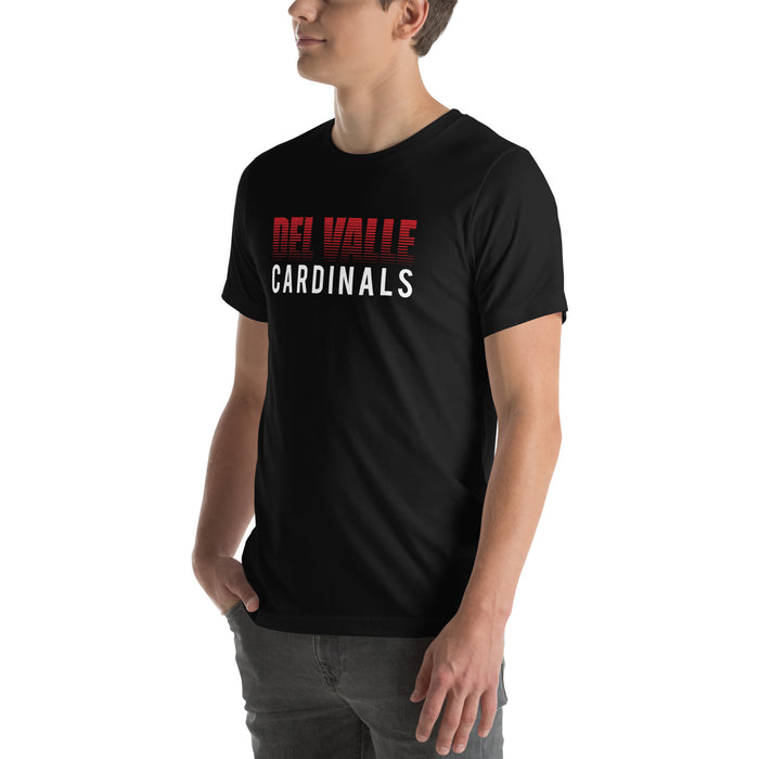Man wearing Del Valle High School Cardinals Black Premium Unisex T-shirt 024