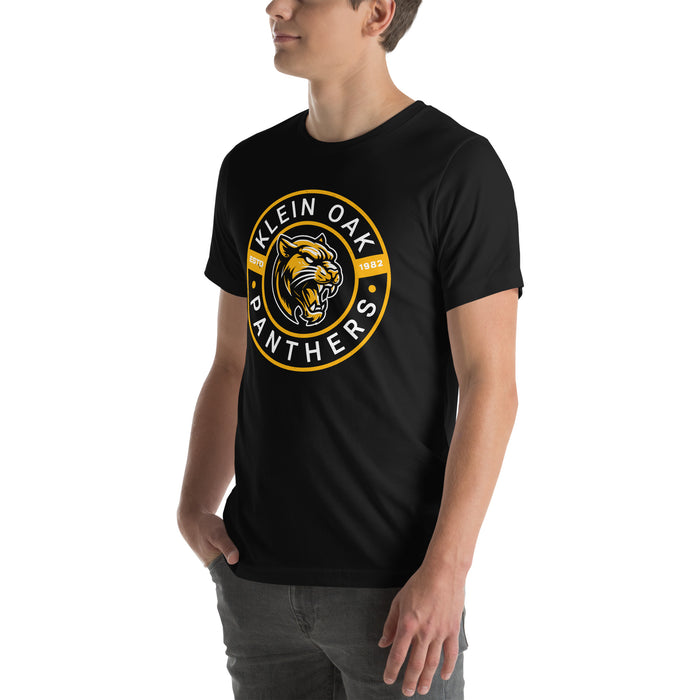 Man wearing Klein Oak High School Panthers Premium Black Unisex T-shirt 239