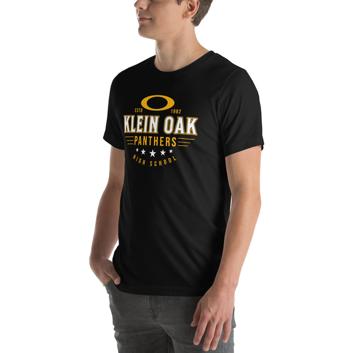 Man wearing Klein Oak High School Panthers Premium Black Unisex T-shirt 217
