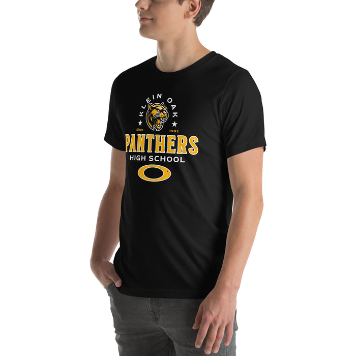 Man wearing Klein Oak High School Panthers Premium Black Unisex T-shirt 222
