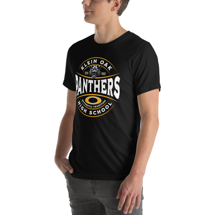 Man wearing Klein Oak High School Panthers Premium Black Unisex T-shirt 218