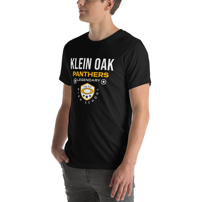 Man wearing Klein Oak High School Panthers Premium Black Unisex T-shirt 003